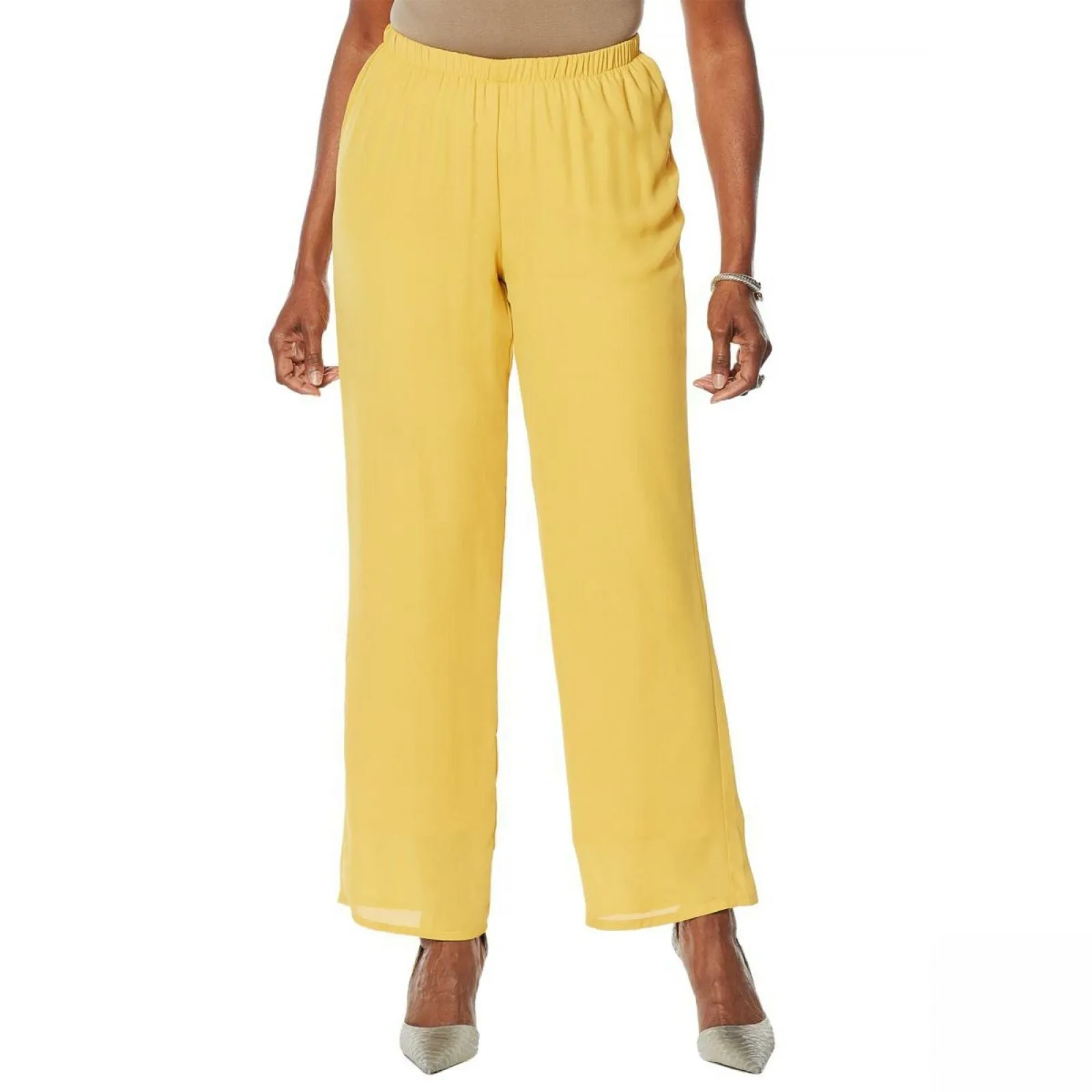 Antthony Plus Size Lined Chiffon Straight Leg Pants Golden Kiwi 2X