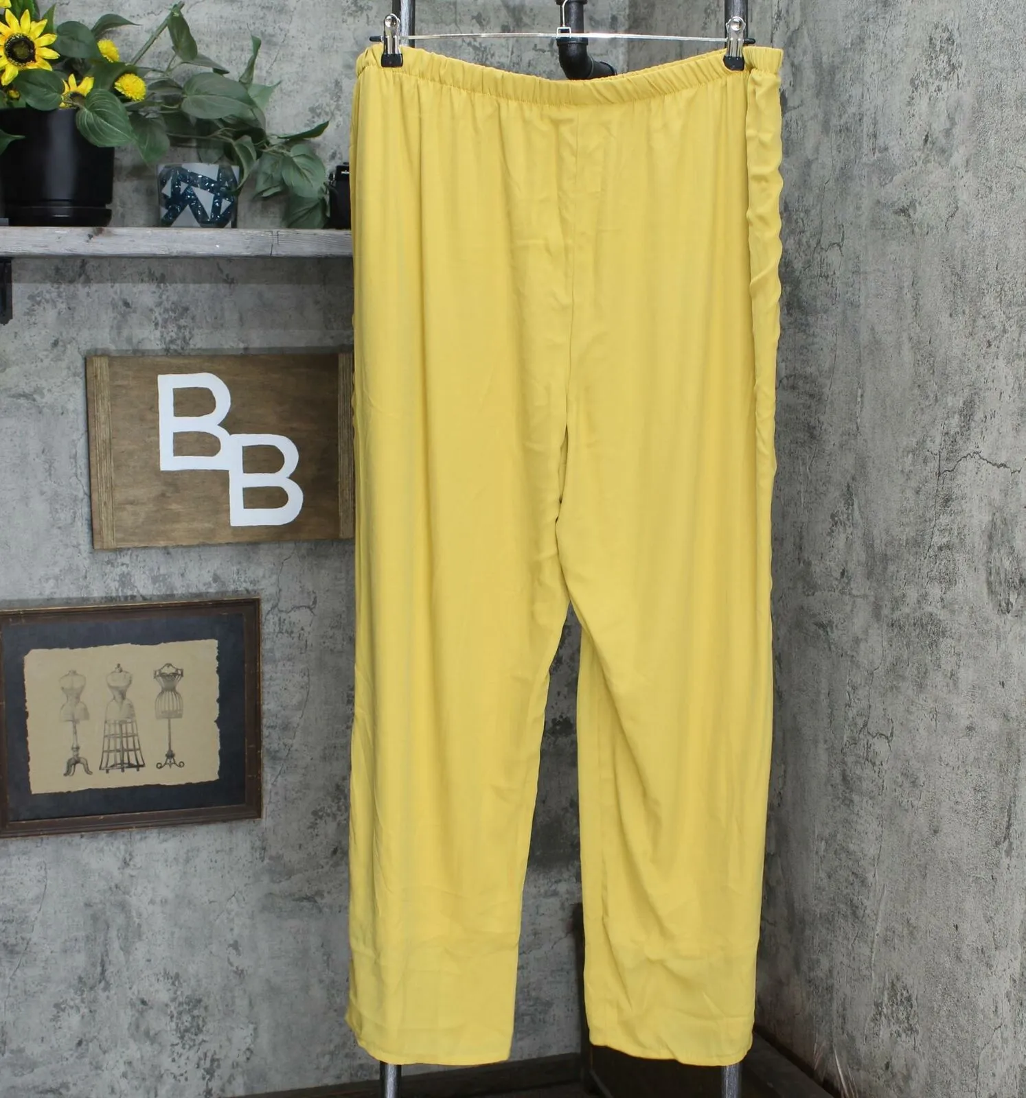 Antthony Plus Size Lined Chiffon Straight Leg Pants Golden Kiwi 2X