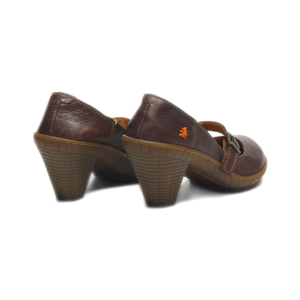 Art Mid-Heel Shoes Leather Brown Colour For Women