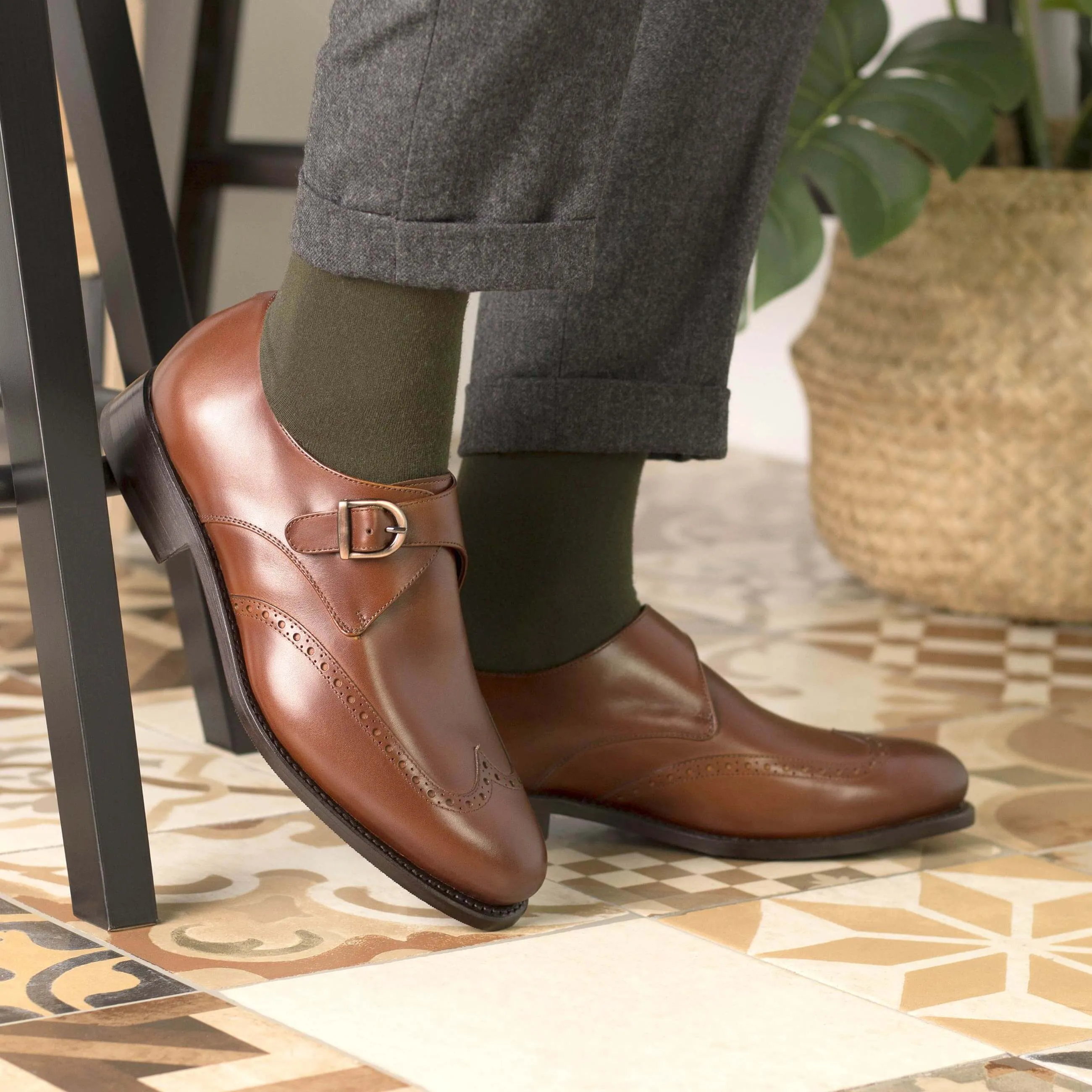 Cortese Medium Brown Monk Strap Shoes – Handcrafted Custom Fit Leather Dress Shoes.