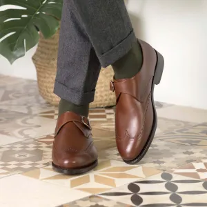 Cortese Medium Brown Monk Strap Shoes – Handcrafted Custom Fit Leather Dress Shoes.