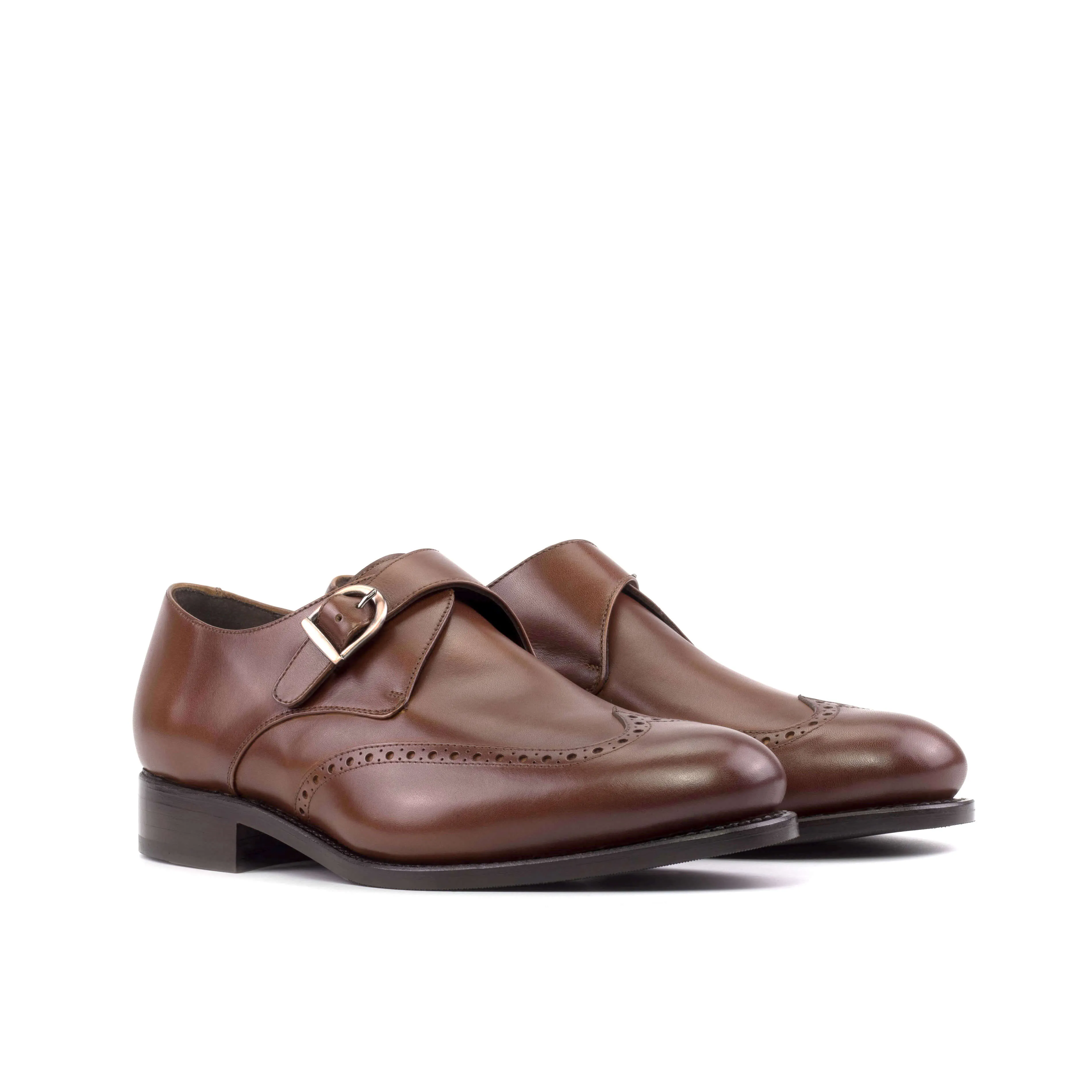 Cortese Medium Brown Monk Strap Shoes – Handcrafted Custom Fit Leather Dress Shoes.