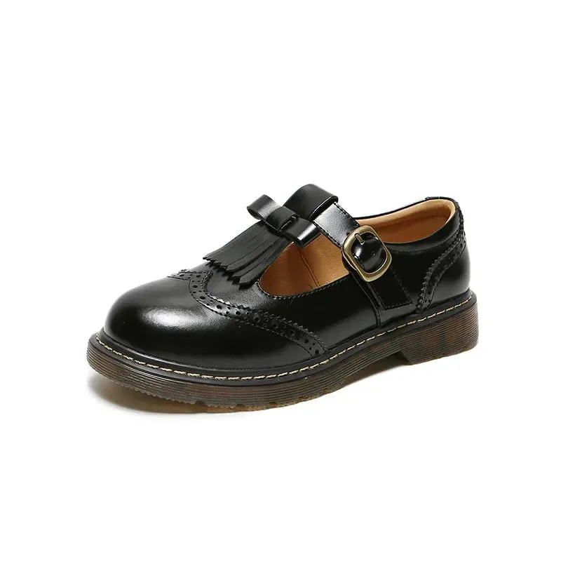 Hnzxzm New College Single Shoes Magic Stickers Flat Summer Shoes Female Mary Jane Shoes Genuine Leather Lolita Vintage Shoes