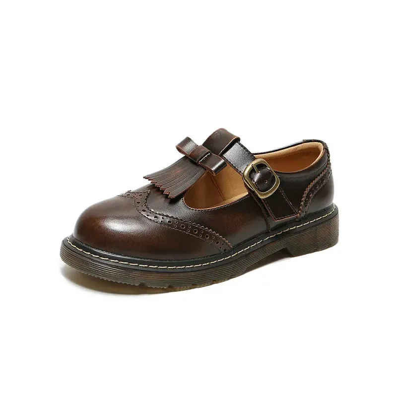 Hnzxzm New College Single Shoes Magic Stickers Flat Summer Shoes Female Mary Jane Shoes Genuine Leather Lolita Vintage Shoes