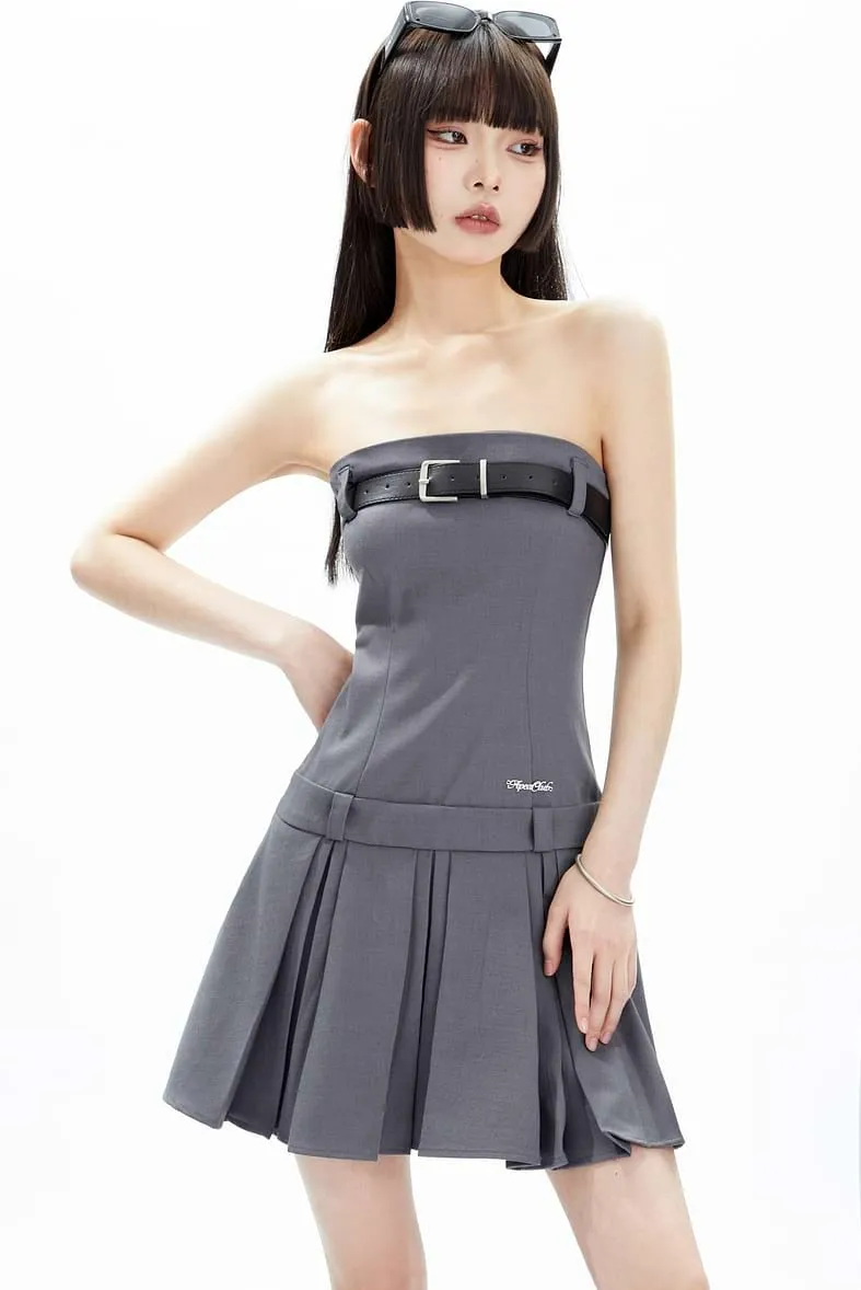 Pleated Bandeau Tube Mini Dress