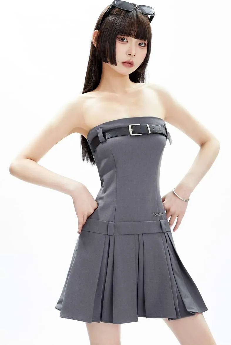 Pleated Bandeau Tube Mini Dress