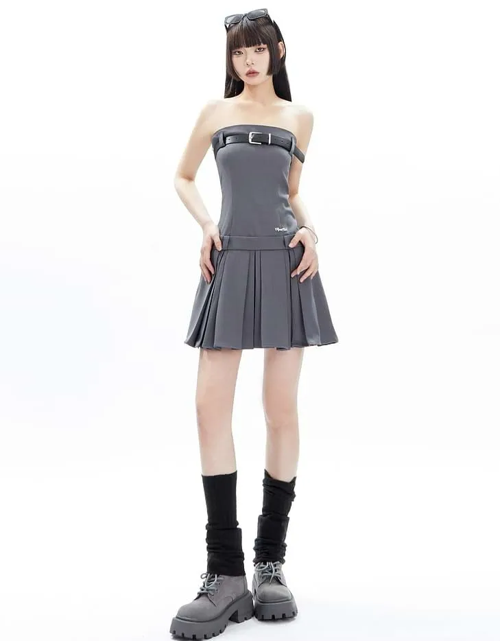 Pleated Bandeau Tube Mini Dress