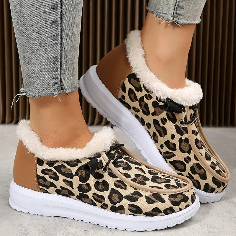 Purpdrank - White Casual Patchwork Printing Round Keep Warm Comfortable Flats Shoes