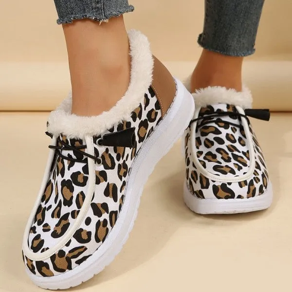 Purpdrank - White Casual Patchwork Printing Round Keep Warm Comfortable Flats Shoes