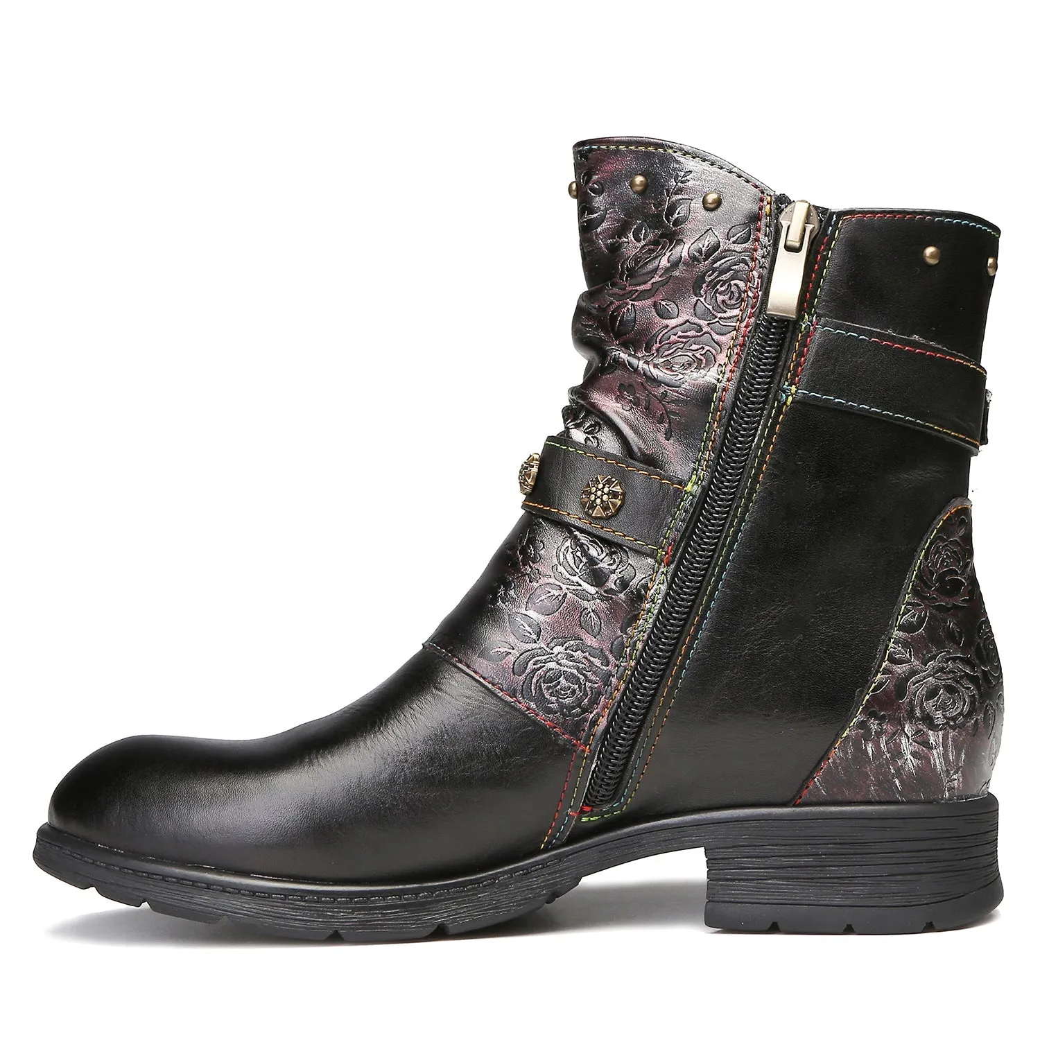 Retro Painted Buckle Flat Boots