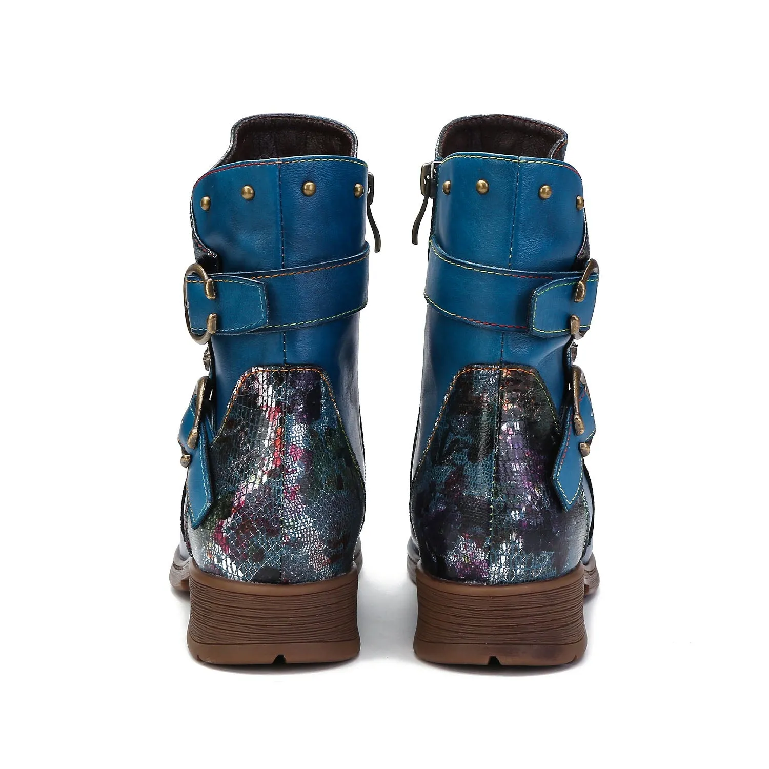 Retro Painted Buckle Flat Boots
