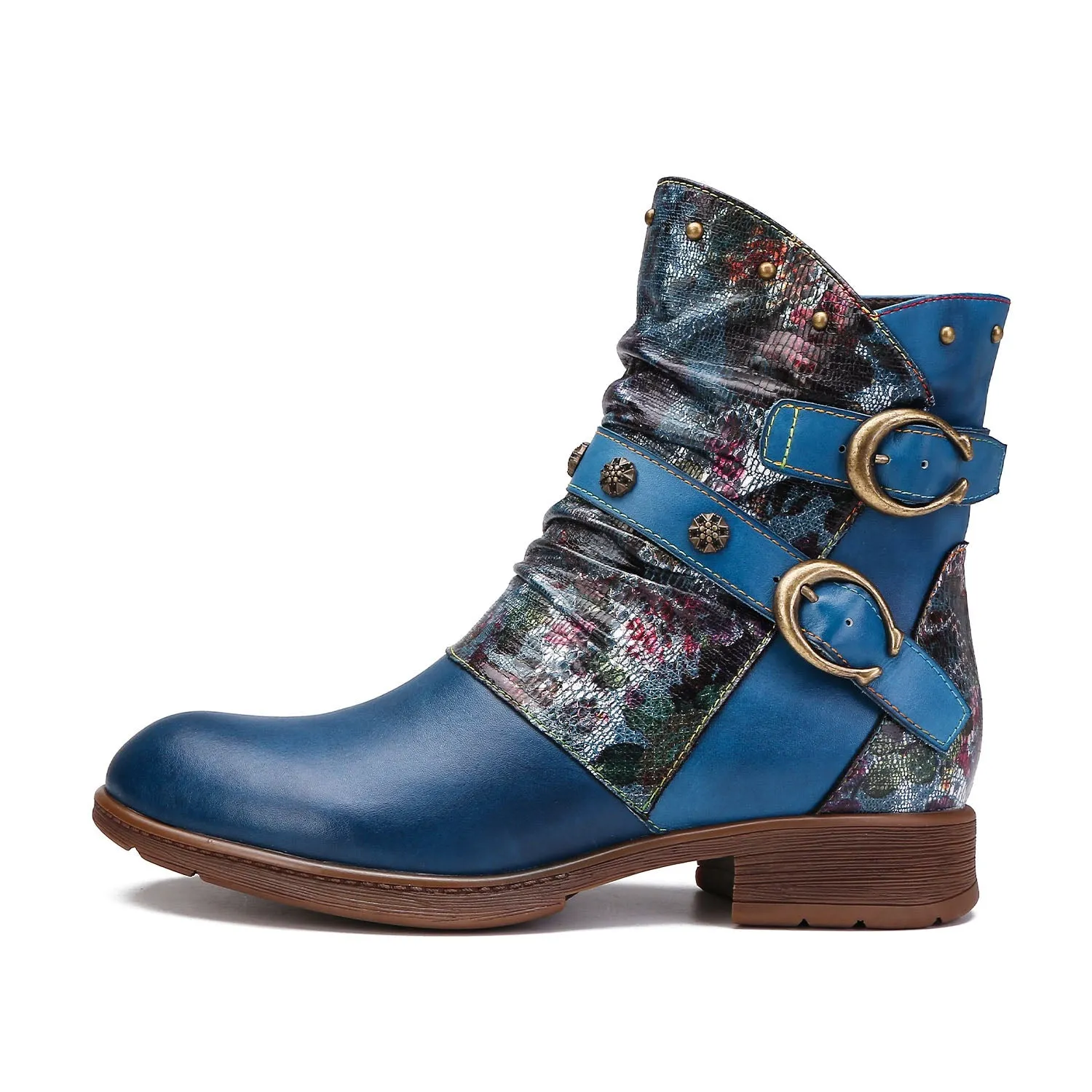 Retro Painted Buckle Flat Boots