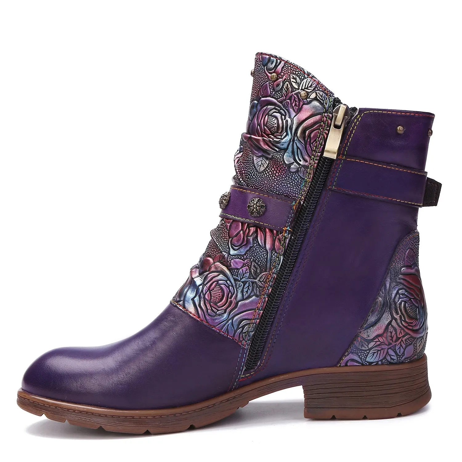 Retro Painted Buckle Flat Boots