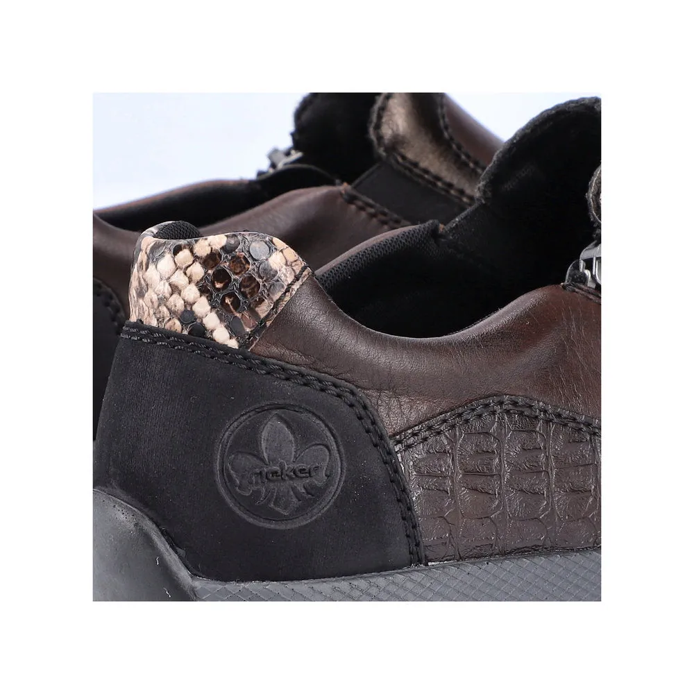 Rieker N1151-90 Ladies Brown Leather & Textile Side Zip Shoes